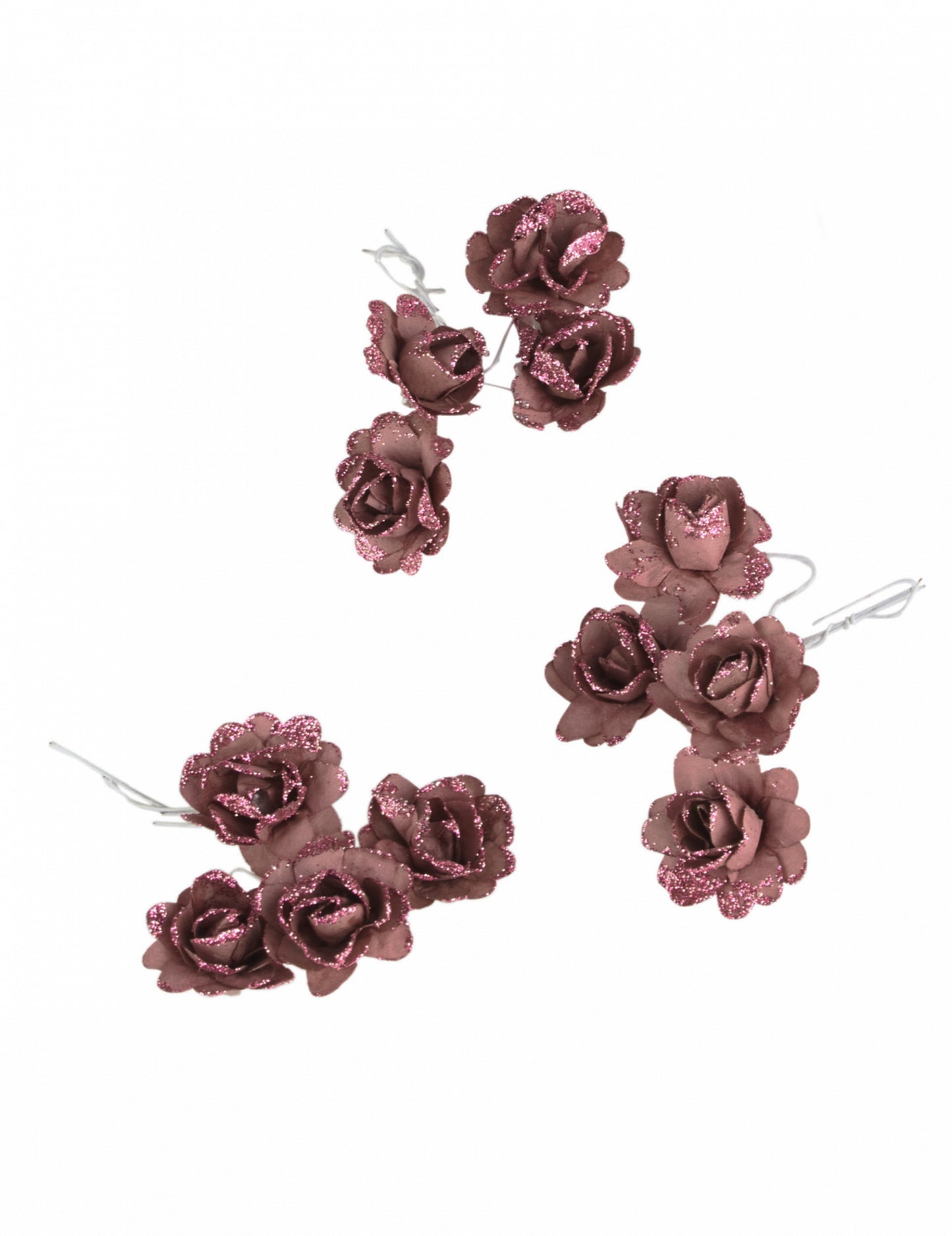 12 db rózsaszín csillogós papírvirág 9 cm rugalmas szár