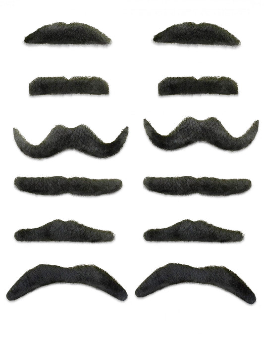 Lot de 12 moustaches noires de styles variés