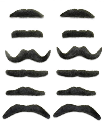 12 moustaches de déguisement pour adulte noires
