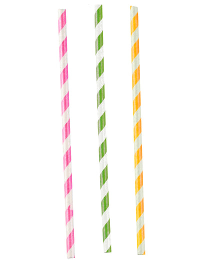 Pailles en papier rayées pour fête roses, vertes et jaunes