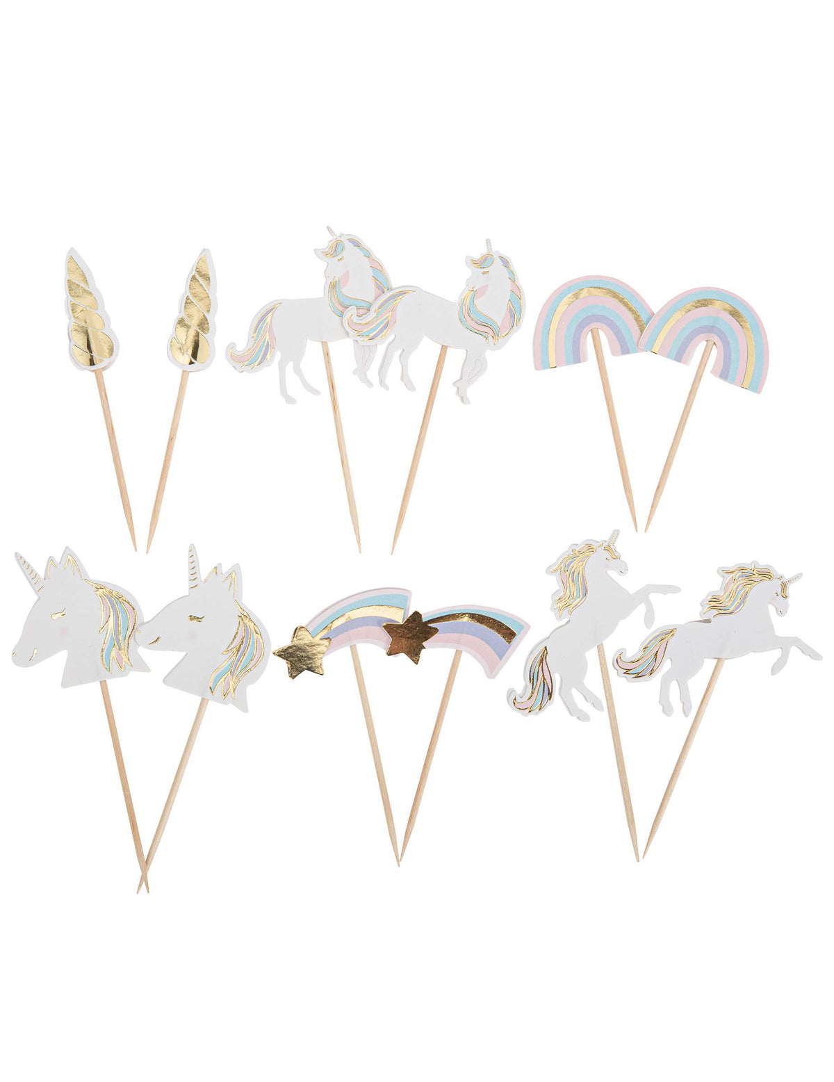 12 pics licorne pour gâteau pastel et or