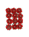 12 roses en papier sur tige rouge et or 3,5 cm