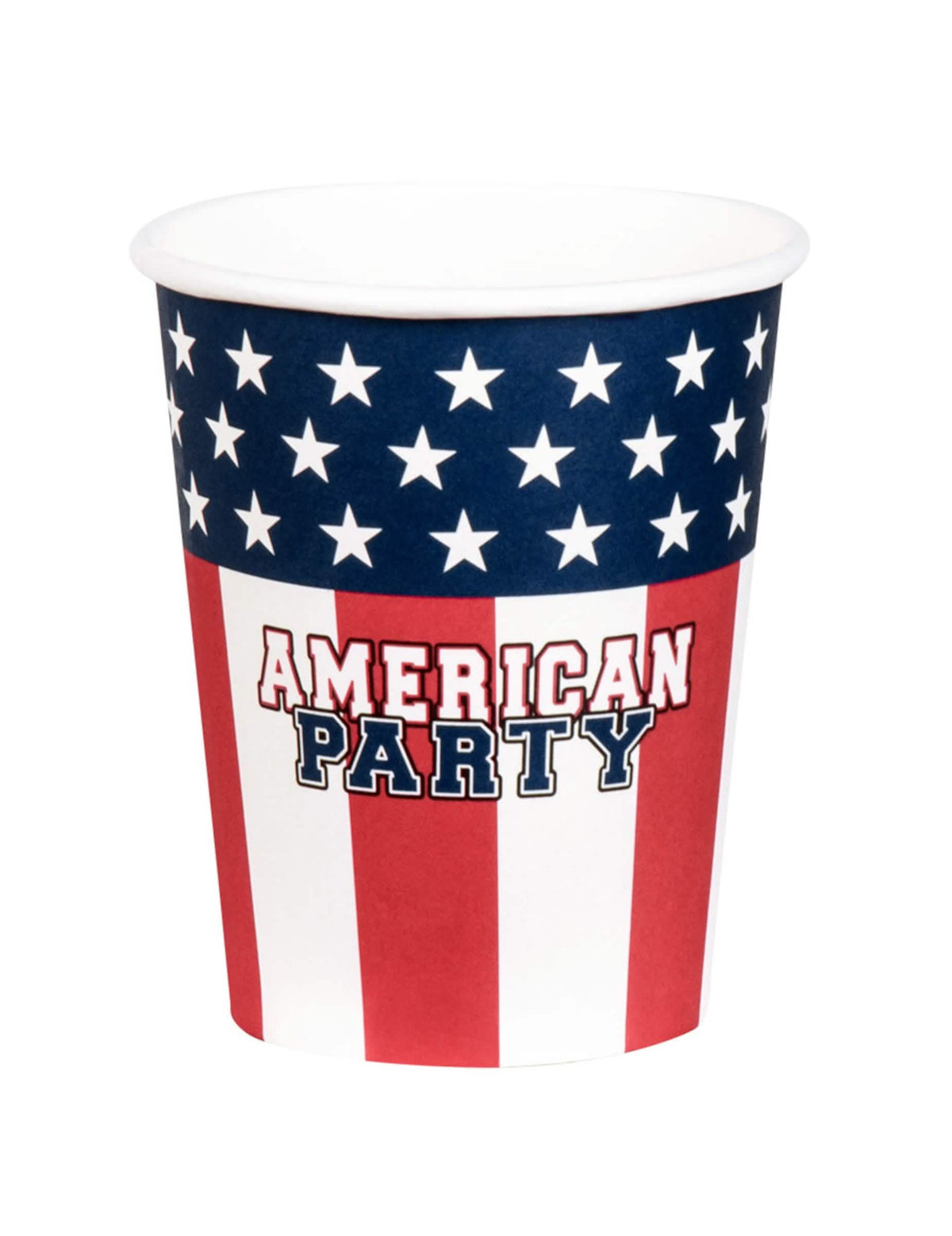 Piramidalis elrendezés szalagfüzérekkel az American party papírpoharainak értékesítéséhez