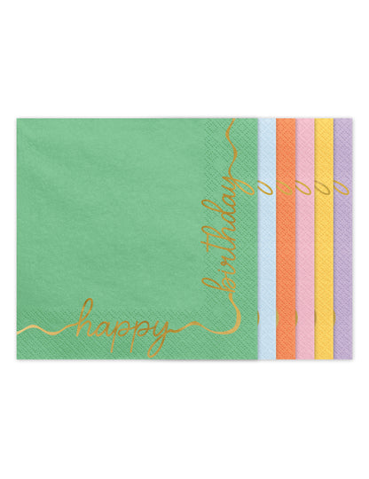 12 db Happy Birthday pasztell és arany papírszalvéta 33 × 33 cm
