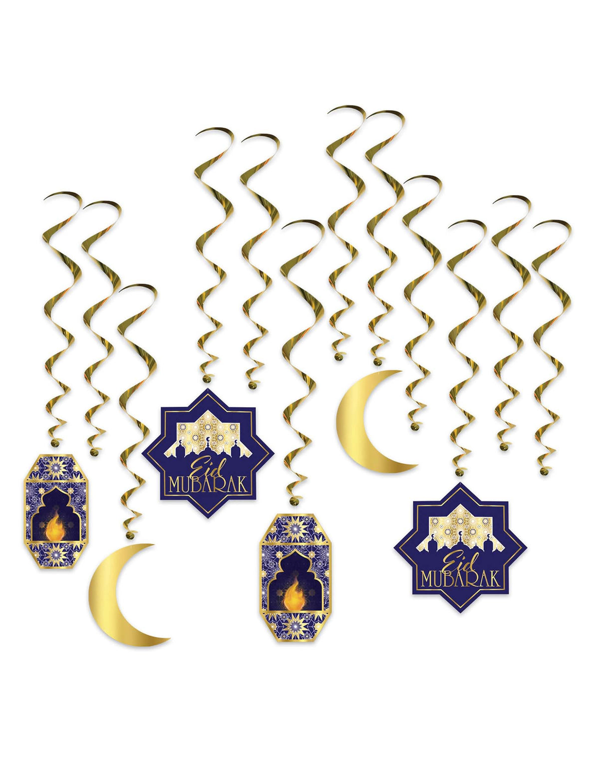 Spirál alakú Aïd Mubarak függődíszek kékben és aranyban