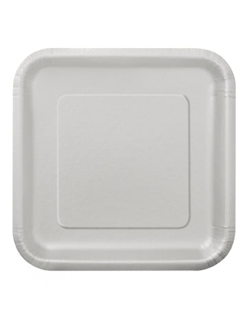 14 ezüst színű, négyzet alakú, eldobható kartontányér 23 cm 