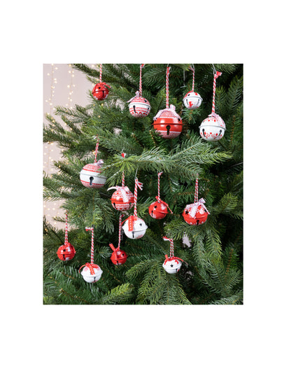 14 karácsonyfadísz fehér és piros harangokkal (4-6-os méret) cm csomókkal