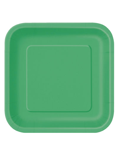 Assiettes en carton vert émeraude carrées pour fête