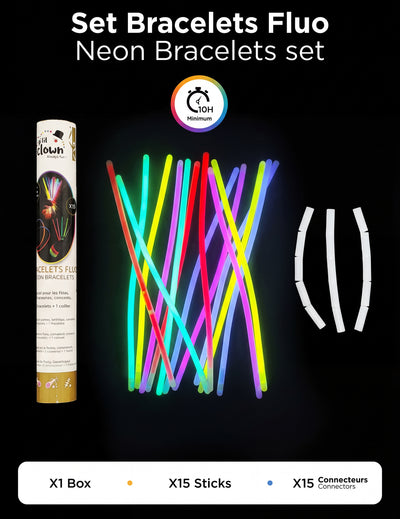 Bracelets lumineux fluo pour fête multicolores avec connecteurs