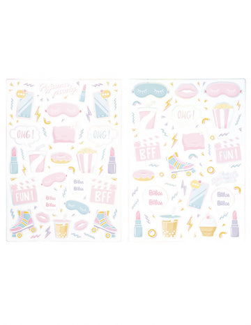 150 pizsamaparti matrica, pasztellszínű ünnepi matricák