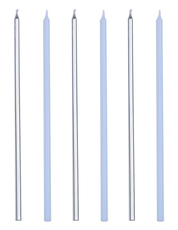 16 óriási kék és metál ezüst gyertya 18 cm tortához