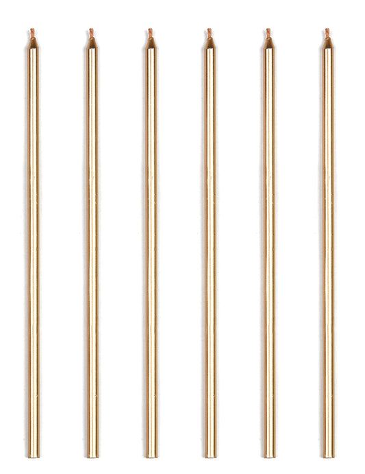 16 bougies géantes doré métallique avec bobèches
