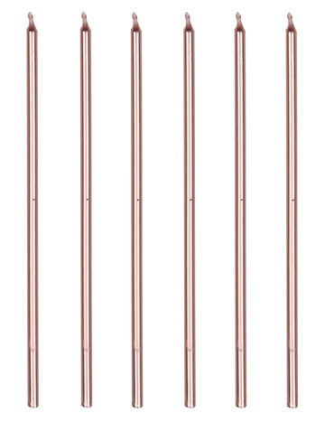 16 óriási rozéarany gyertya 18 cm tortára szerelt gyertyatartókkal