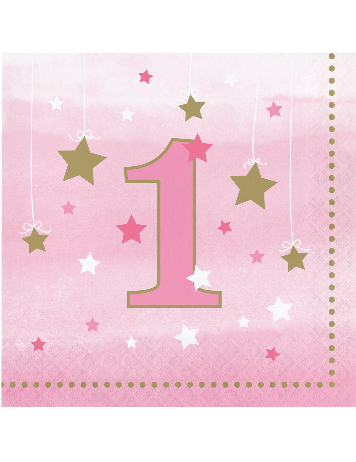 16 papírszalvéta, 1 éveseknek, One Little Star rózsaszín és arany csillagokkal