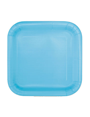 16 kis, pasztellkék, négyzet alakú karton tányér 17 cm desszerthez 