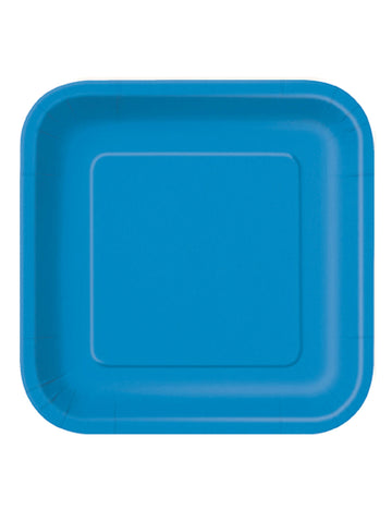 16 kis kék, négyzet alakú papírtányér 18 cm desszerthez 