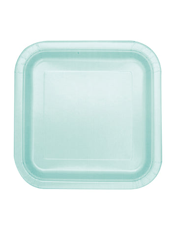 16 kis, mentazöld, négyzet alakú karton tányér 17,5 cm pasztell 