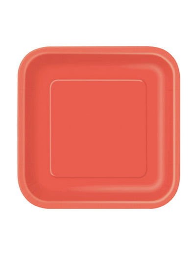 Petites assiettes carrées en carton rouge clair