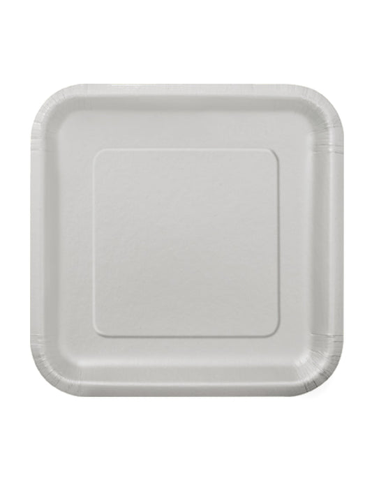 Petites assiettes en carton argentées de forme carrée