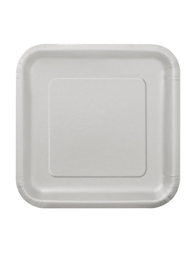 Petites assiettes en carton argentées de forme carrée