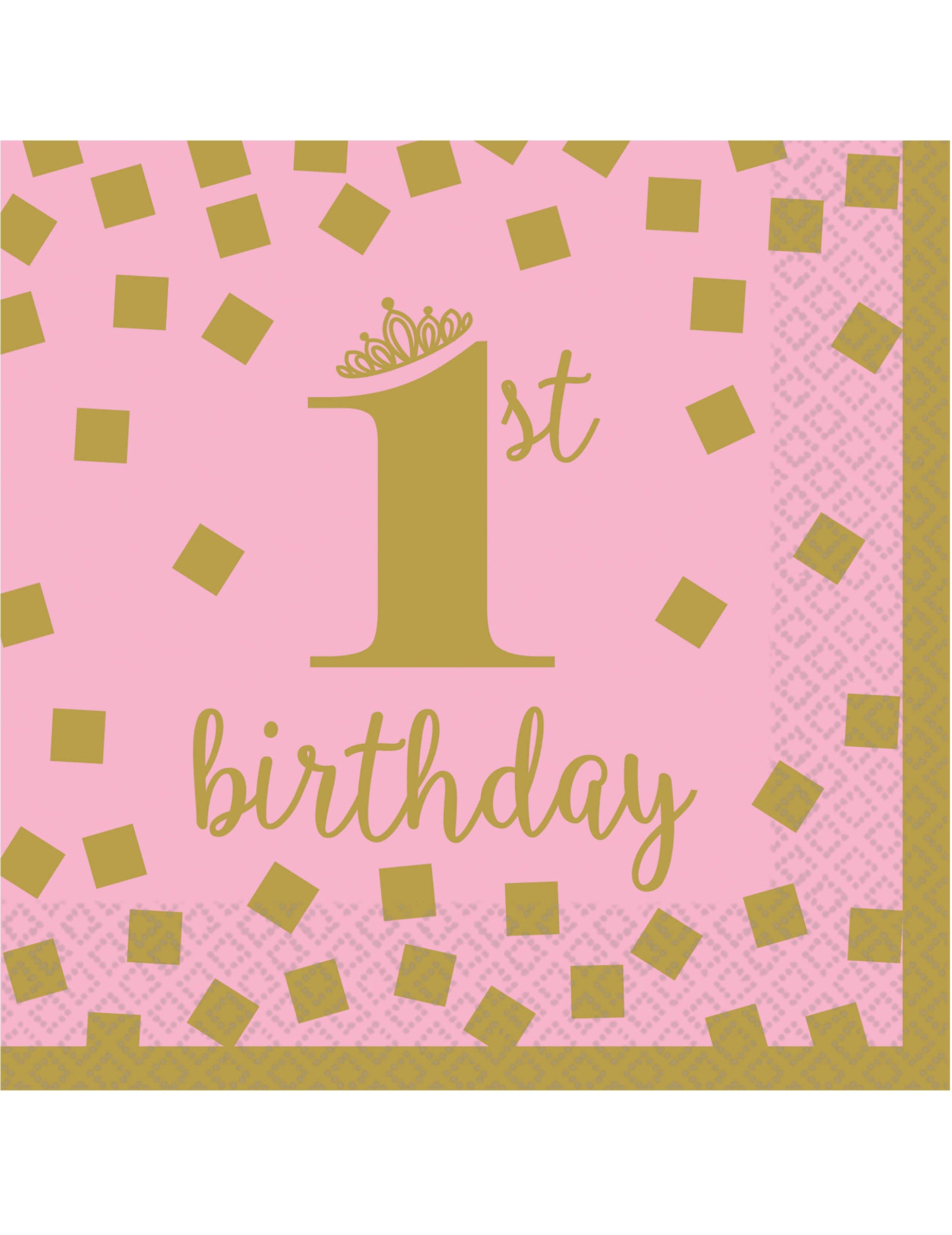 Petites serviettes en papier 1st birthday pour premier anniversaire rose et or