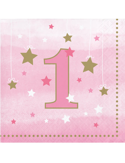 16 db kis rózsaszín csillag alakú szalvéta, 1 éves, csillagokkal