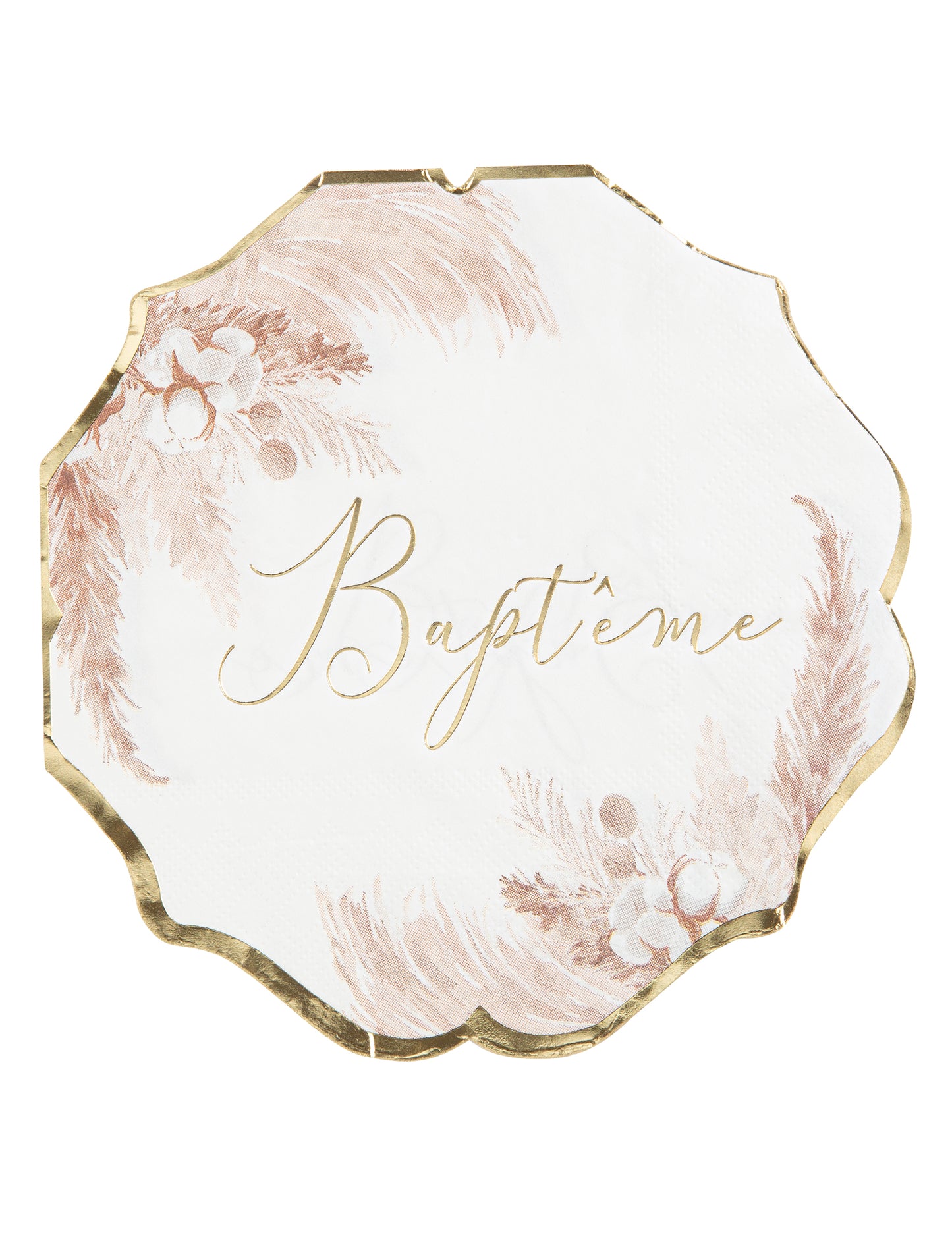 16 papír keresztelőszalvéta pampafű és pamutvirág mintával, 32 x 32 cm cm aranysárga