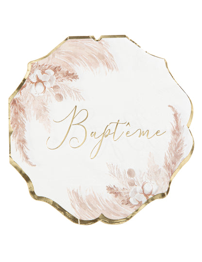 16 papír keresztelőszalvéta pampafű és pamutvirág mintával, 32 x 32 cm cm aranysárga