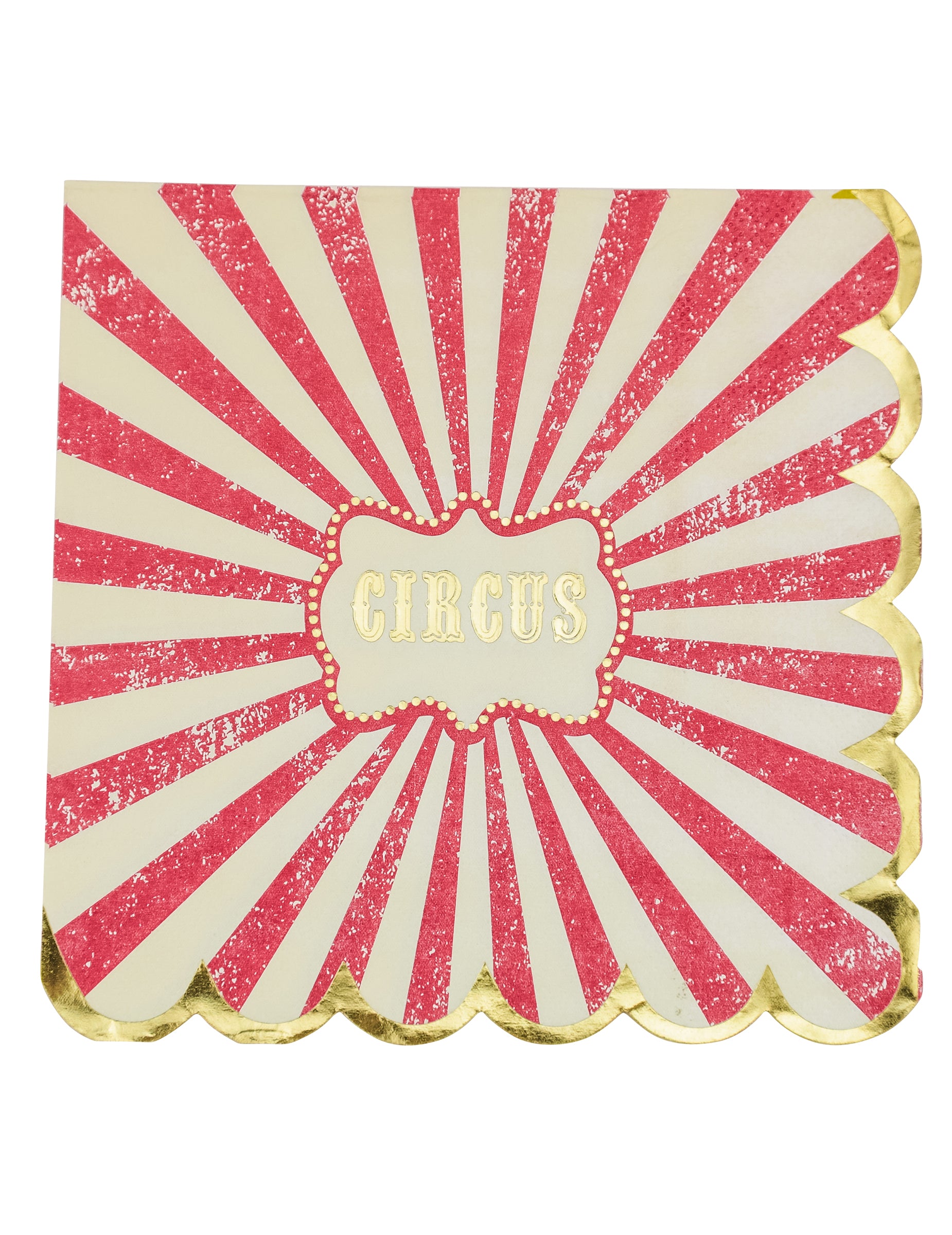 Serviettes en papier cirque vintage pour fête rouge et crème à rayures avec bordure dorée