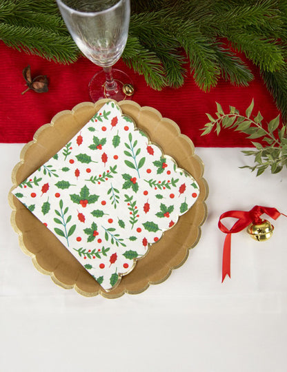 16 db kagylómintás papírszalvéta, karácsonyi mintával, 33 x 33 cm arany szegély