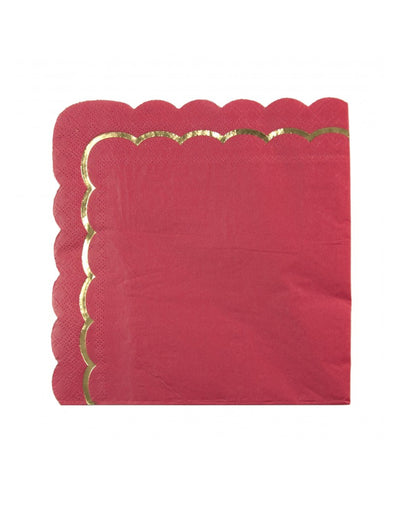 Serviettes festonnées en papier pour Noël rouges et dorées