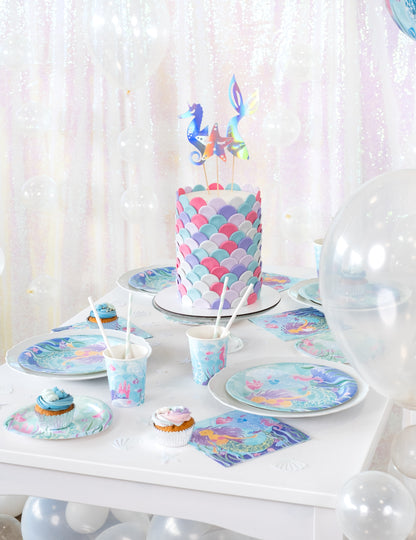 16 db csinos, csillogó sellőmintás papírszalvéta, 33 x 33 cm cm