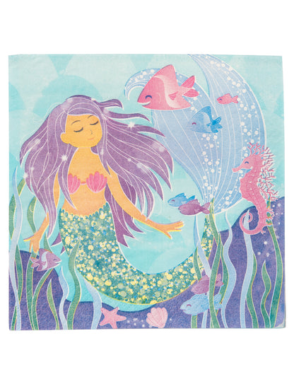 16 db csinos, csillogó sellőmintás papírszalvéta, 33 x 33 cm cm