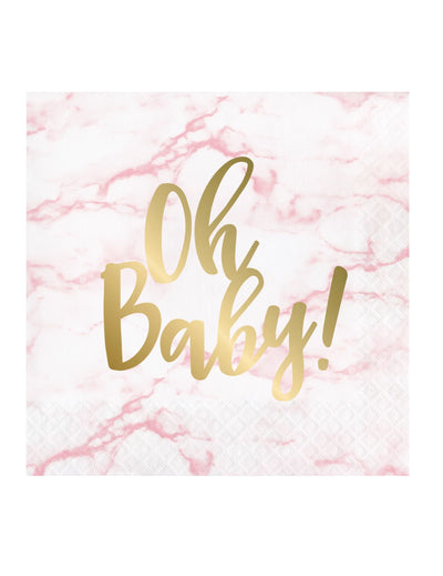 Serviettes en papier Oh Baby rose marbré et dorées