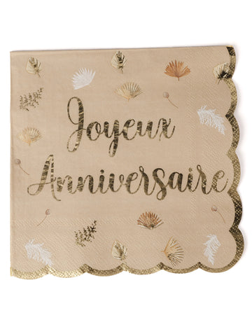 16 db boho blush és arany, hullámos szélű 'Boldog születésnapot' szalvéta 