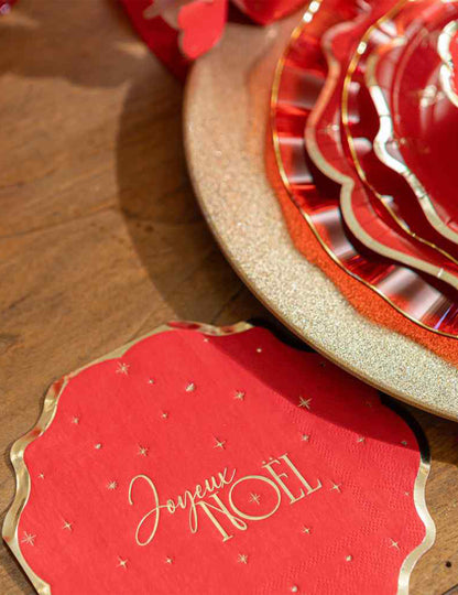 16 serviettes Joyeux Noël L'Intemporel rouge et or 32 x 32 cm