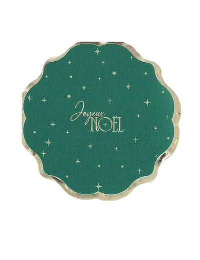 16 db időtlen Joyeux Noël szalvéta, angolzöld és arany, 32 x 32 cm