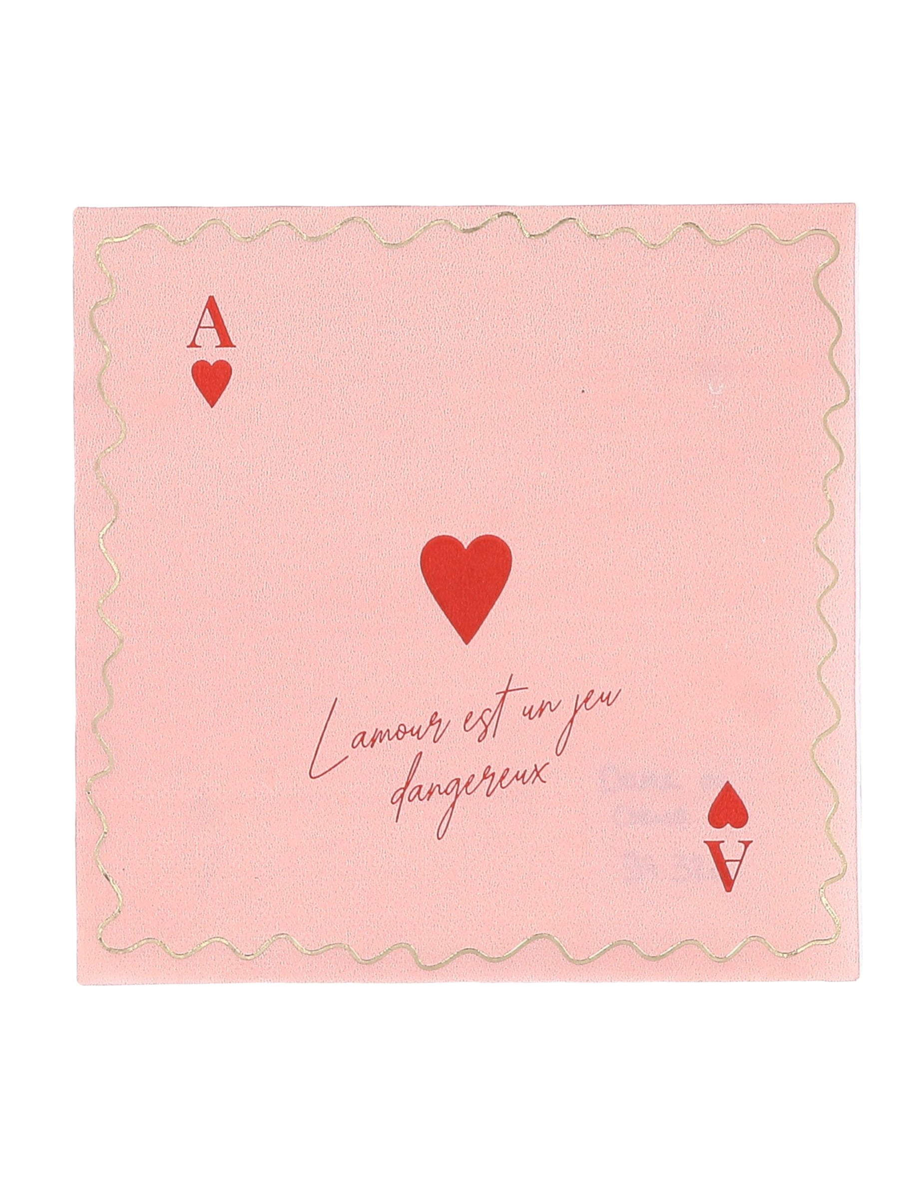 Serviettes en papier Dame de cœur rose avec bordure dorée et texte rouge