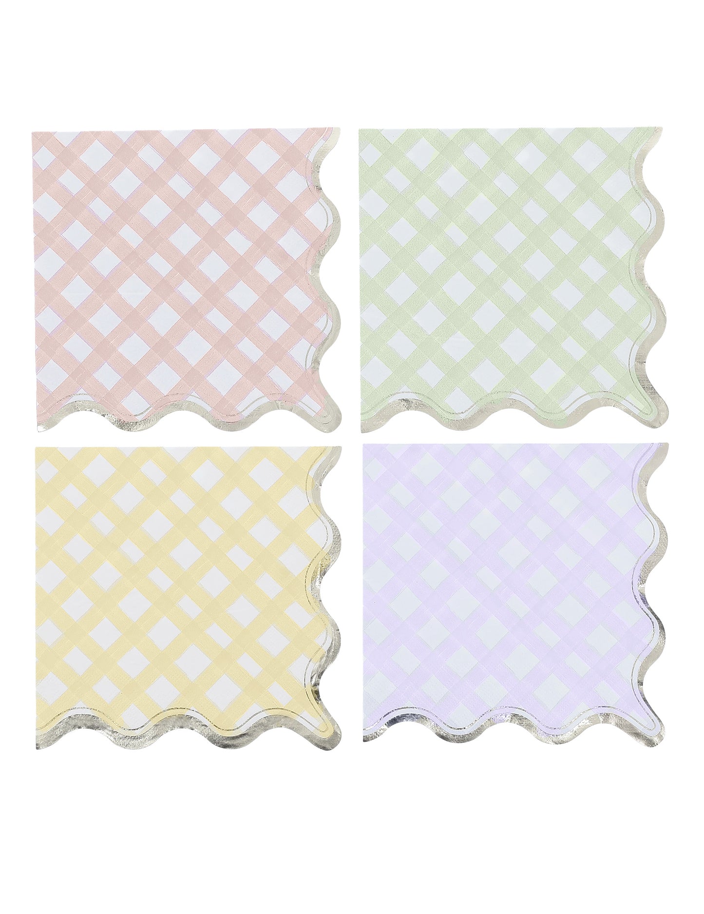 16 db kockás mintás papírszalvéta lila, rózsaszín, sárga, zöld és arany színben, 33x33 cm