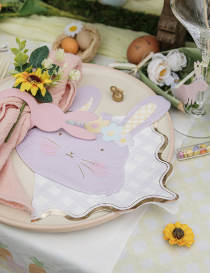 16 db kockás mintás papírszalvéta lila, rózsaszín, sárga, zöld és arany színben, 33x33 cm