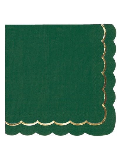Serviettes festonnées en papier Noël pour fête vert et or