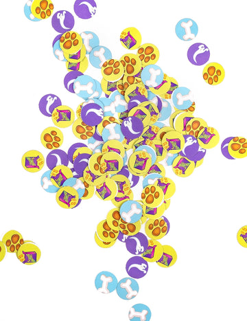 Confettis Scooby-Doo pour fête multicolores avec motifs os pattes et Scooby Snacks