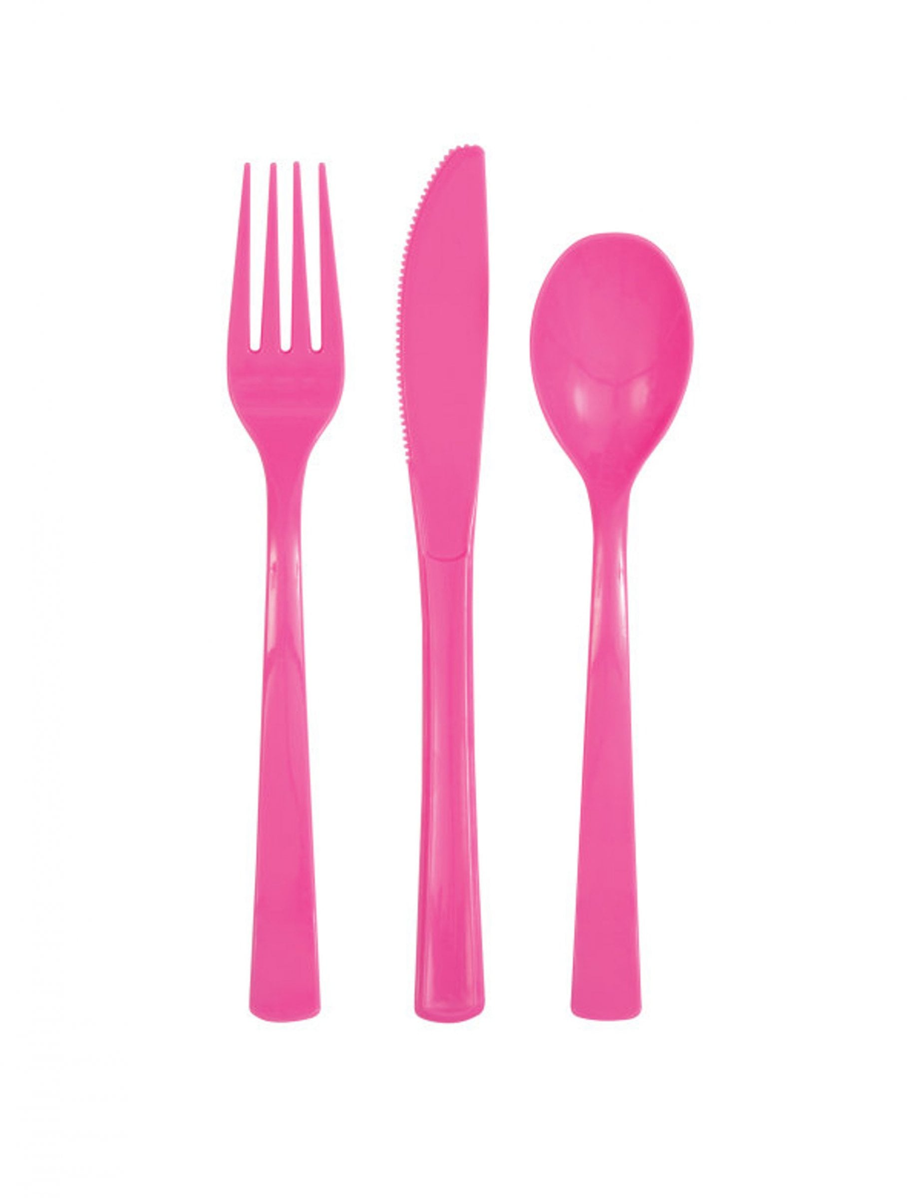 Assortiment de couverts en plastique rose