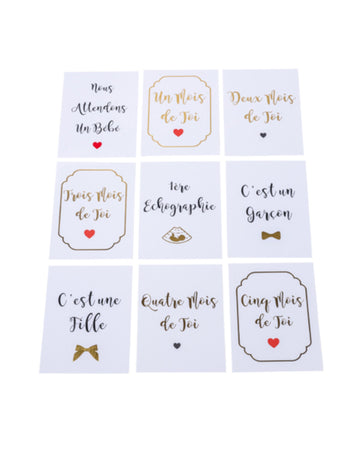 18 aranyozott terhességi mérföldkő kártya, 14 x 19 hüvelyk cm babaváró ajándéktárgyak