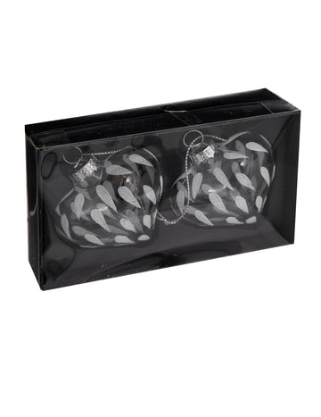 2 matt szív alakú üveg hógömb 6 cm felakasztani