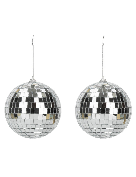 Lot de 2 boules disco pour fête argentées à facettes