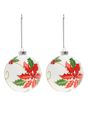 2 fehér üveggolyó magyallal 8 cm fenyőfára