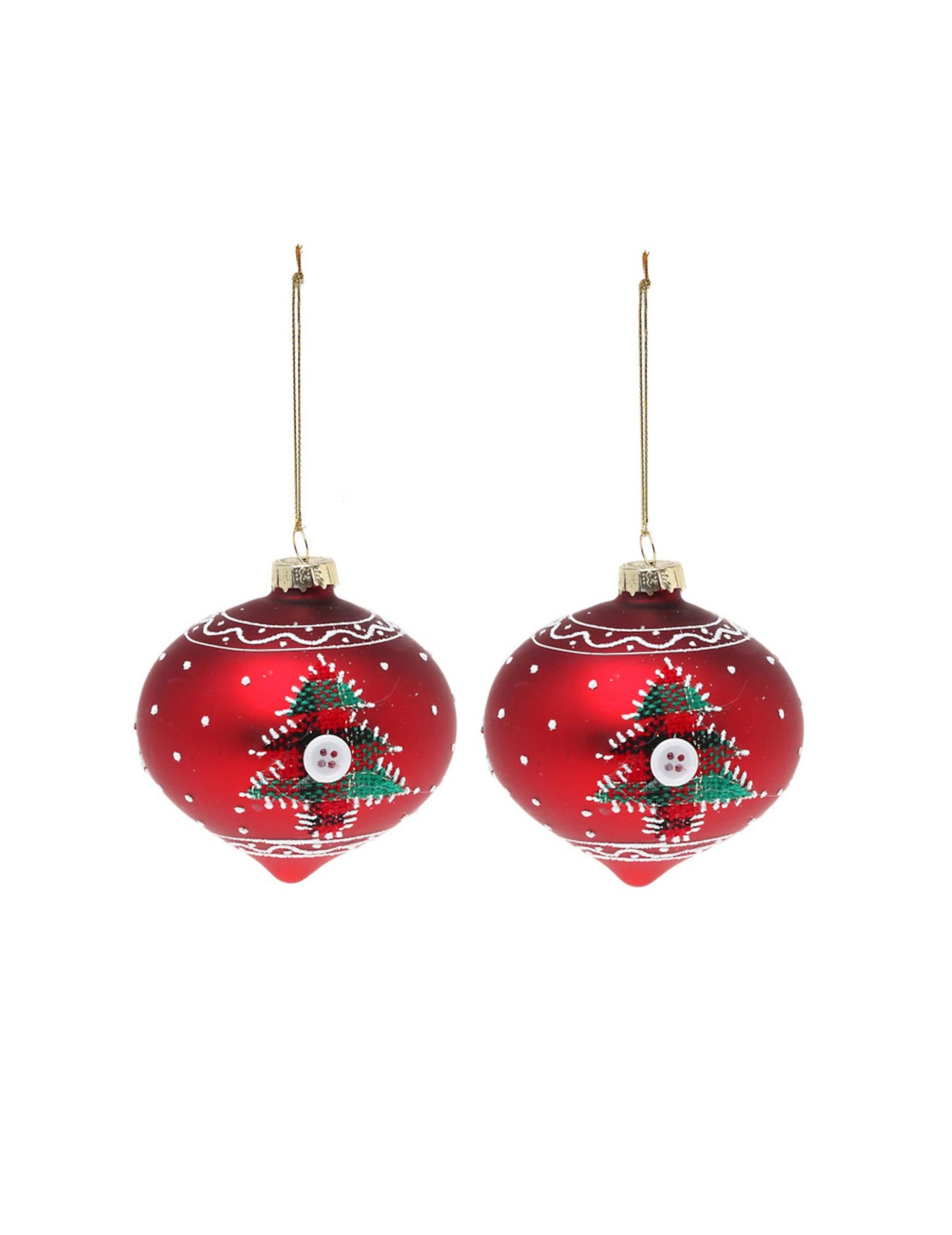 2 piros üveggömb fenyőfákkal 8 cm átmérő