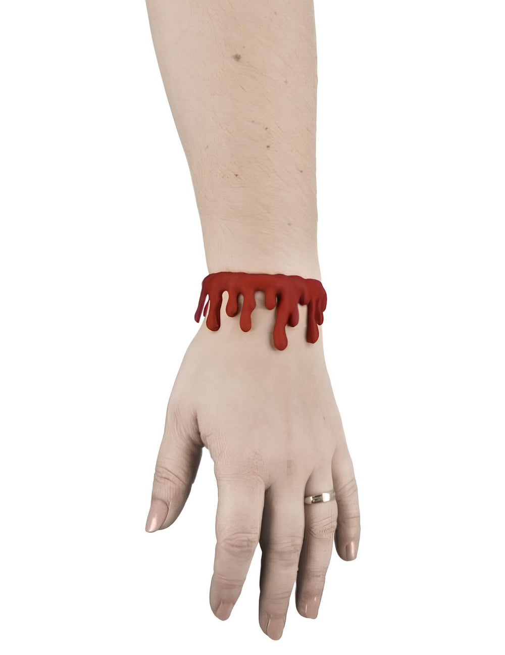 Vue portée au poignet du bracelets faux sang