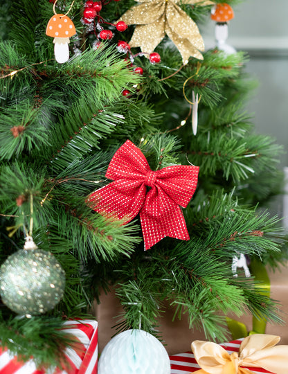 2 piros és arany juta masni 12 x 13 cm karácsonyi dekoráció